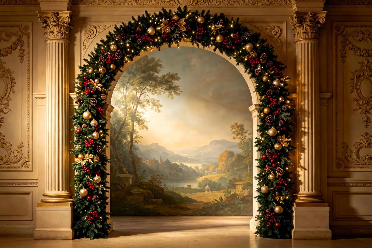 Victorian Christmas Backdrop Elegant Garland Archway Photography Christmas BackdropUK ZTT69-26