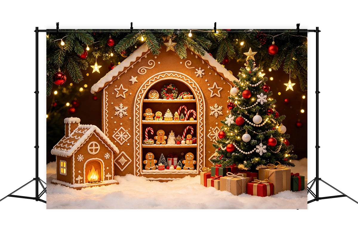 Christmas Gingerbread Backdrop Gingerbread House Display Photography Backdrops ChristmasUK ZTT69-27