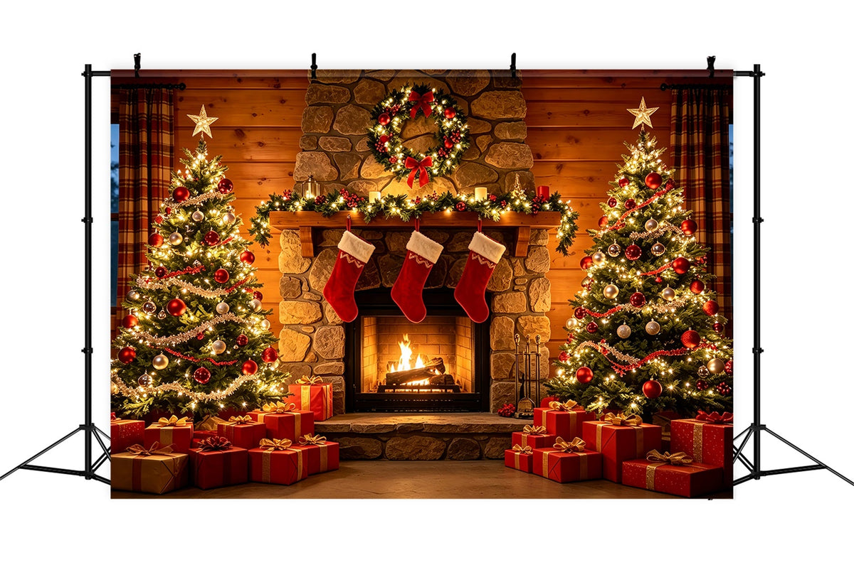 Christmas Fireplace Backdrop Stone Fireplace Gift Display Christmas Studio BackdropUK ZTT69-30