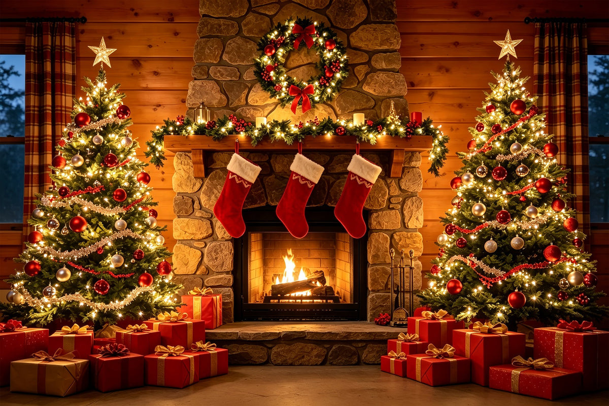 Christmas Fireplace Backdrop Stone Fireplace Gift Display Christmas Studio BackdropUK ZTT69-30