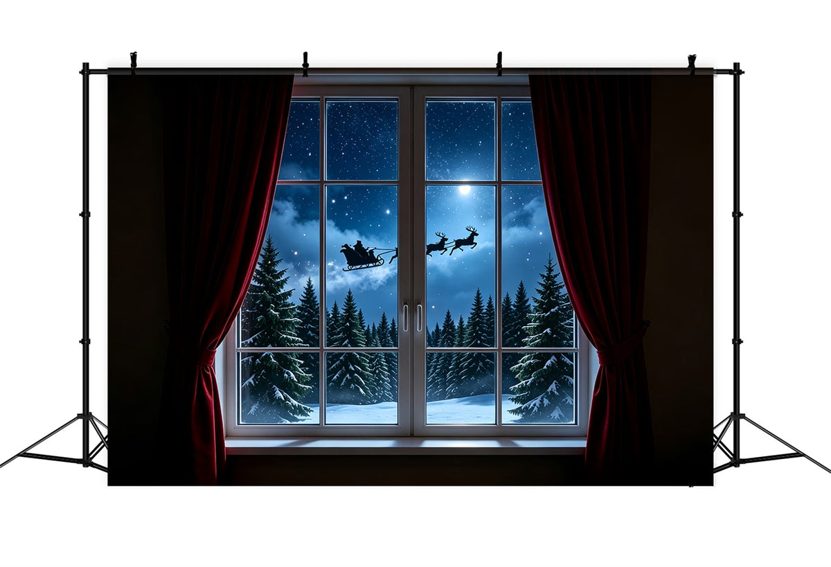 Christmas Night Backdrop Moonlit Reindeer Window Photo Christmas BackdropUK ZTT69-34