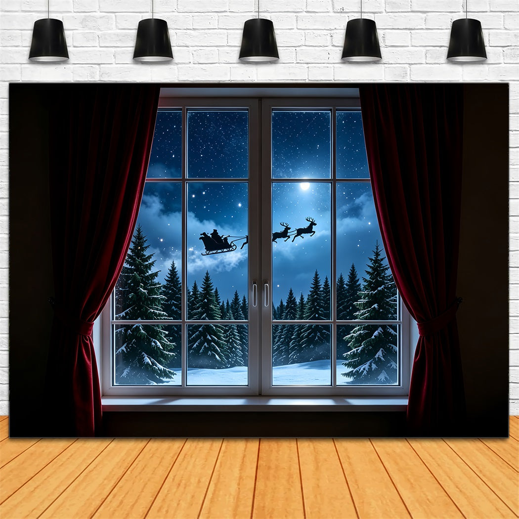 Christmas Night Backdrop Moonlit Reindeer Window Photo Christmas BackdropUK ZTT69-34