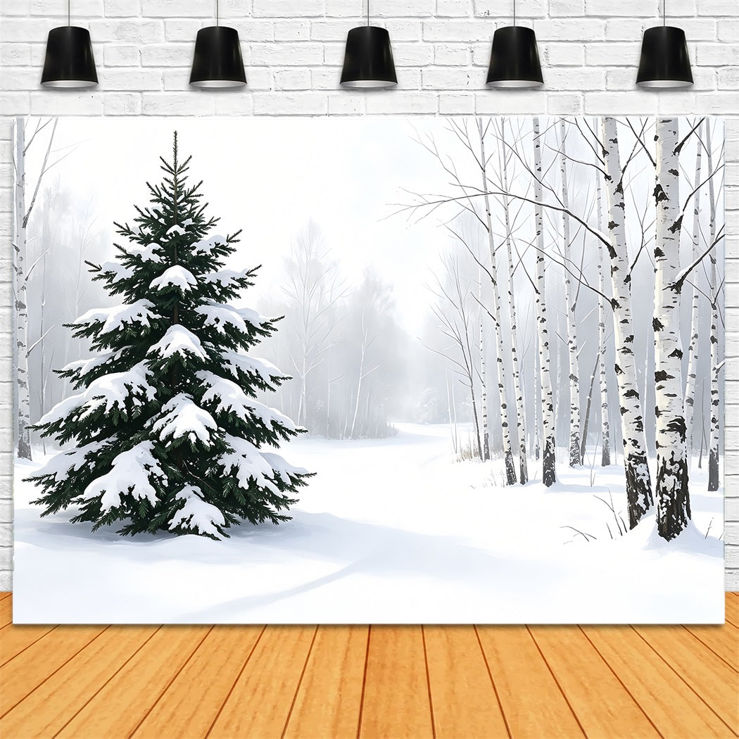 Snowy Christmas Backdrop Winter Pine Forest Christmas Muslin BackdropUK ZTT69-40