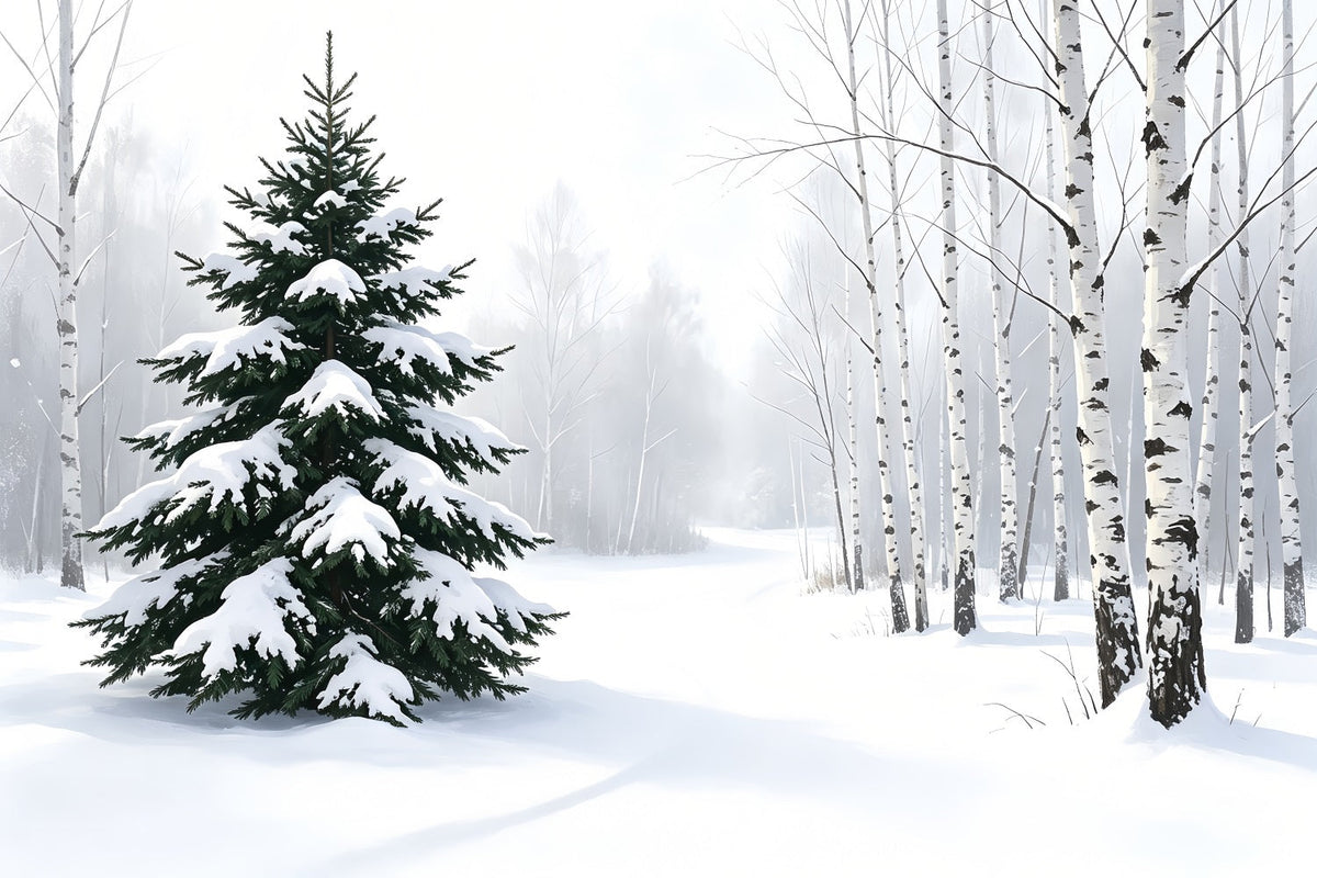 Snowy Christmas Backdrop Winter Pine Forest Christmas Muslin BackdropUK ZTT69-40