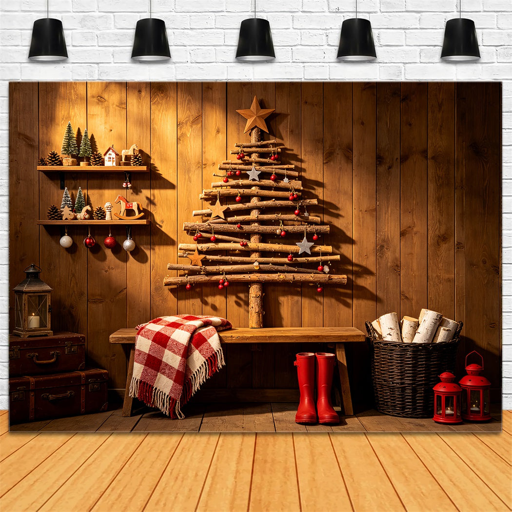 Rustic Christmas Backdrops Country Wooden Tree DecoAr Indoor Christmas BackdropsUK ZTT69-42