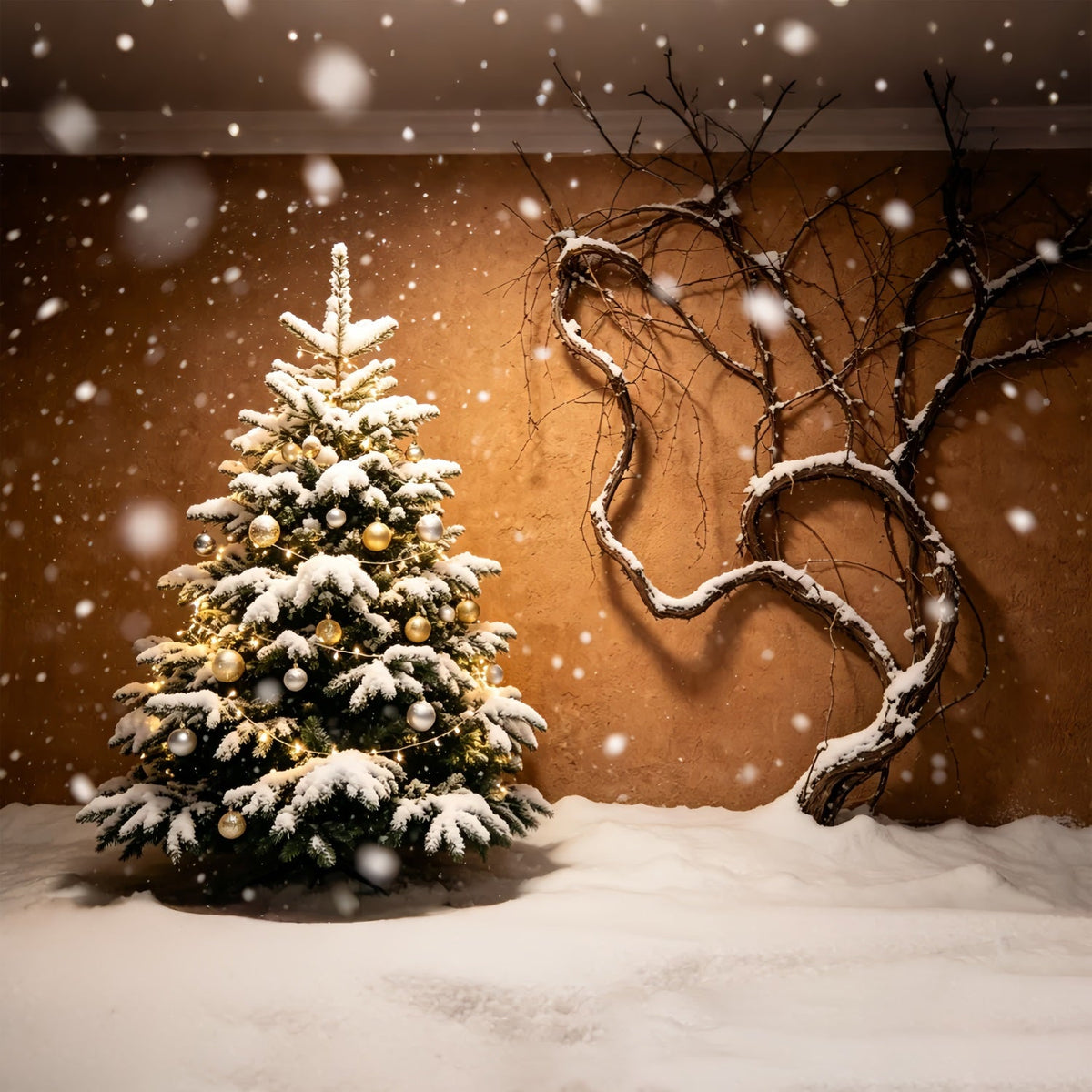 Christmas Tree Backdrop Snowy Tree Vine Wall Wall Backdrop ChristmasUK ZTT69-44