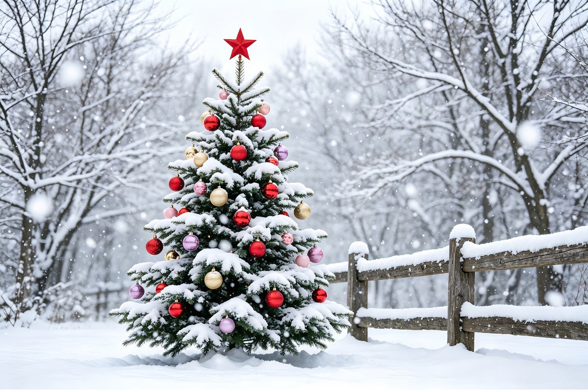 Christmas Snow Backdrop Snowy Forest Tree Landscape Christmas Muslin BackdropsUK ZTT69-48