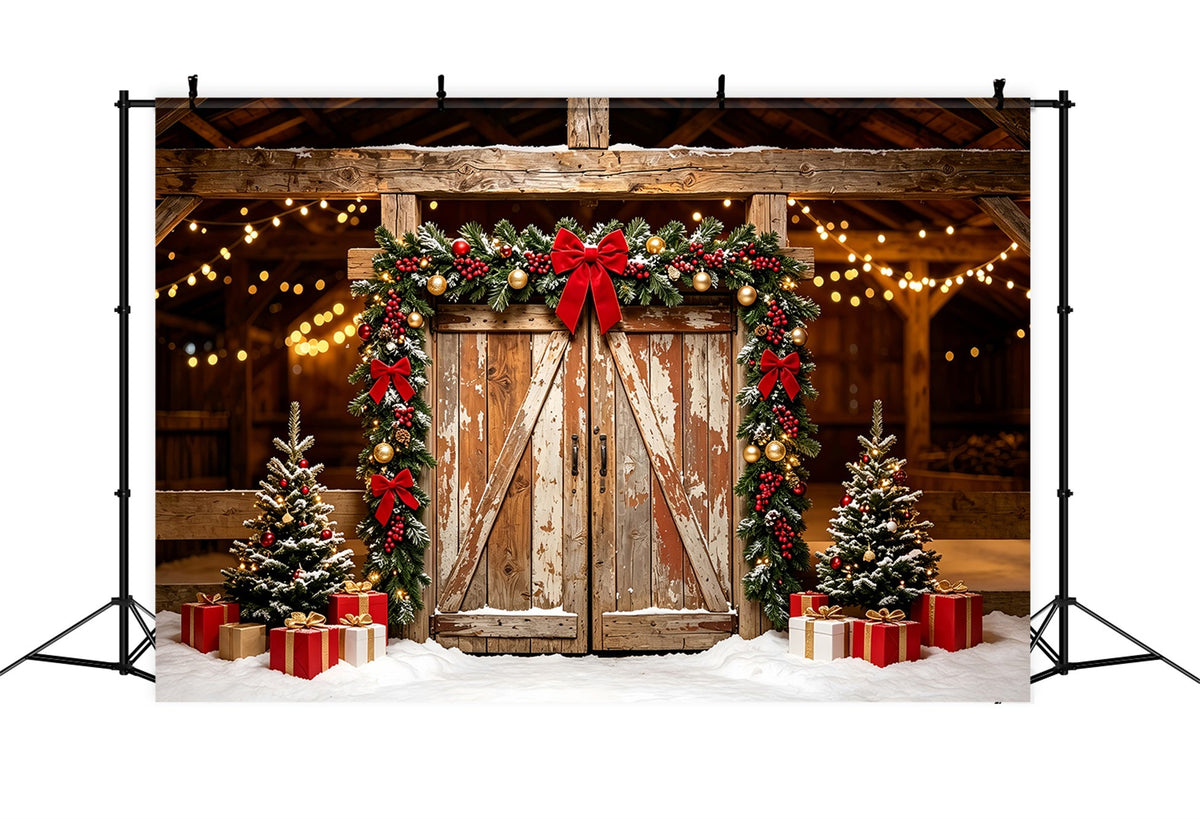 Christmas Barn Door Backdrop Rustic Barn Garland Doorway Christmas BackdropsUK ZTT69-50