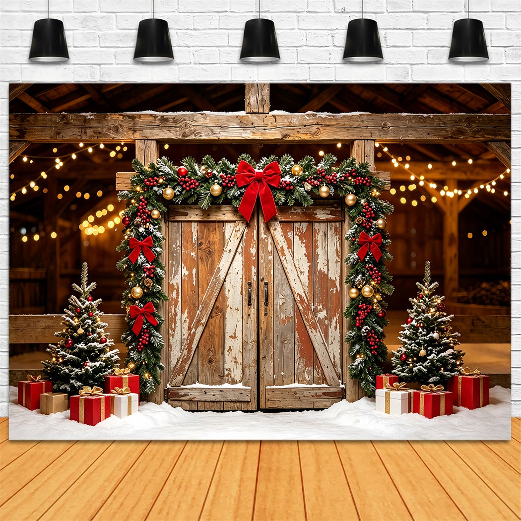 Christmas Barn Door Backdrop Rustic Barn Garland Doorway Christmas BackdropsUK ZTT69-50