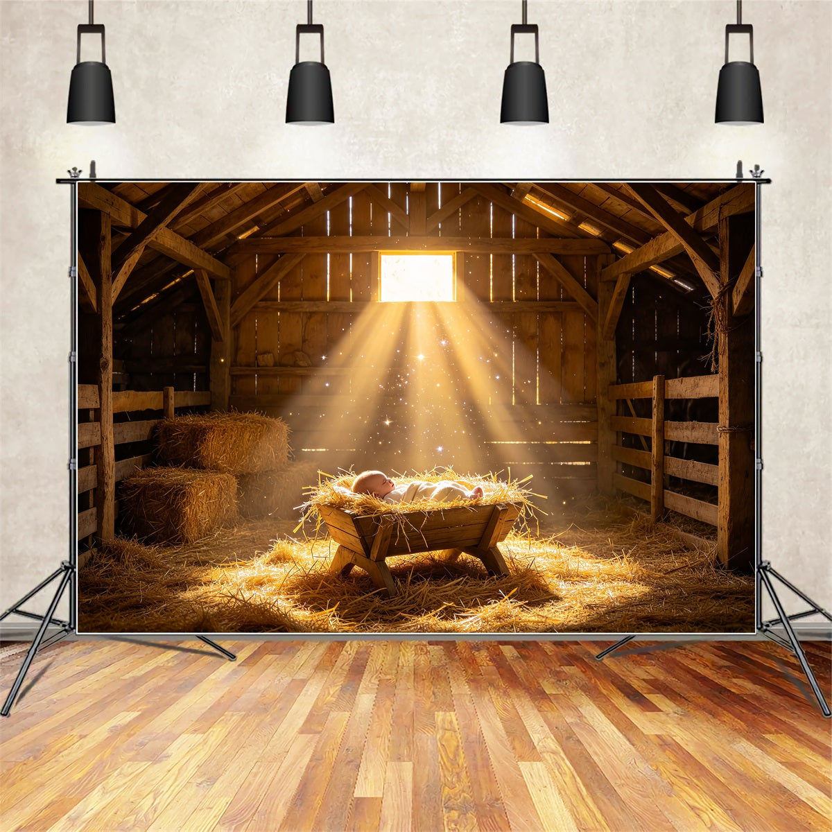 Nativity Scene Backdrop Golden Manger Baby Glow Nativity Backdrop UK ZTT69-58