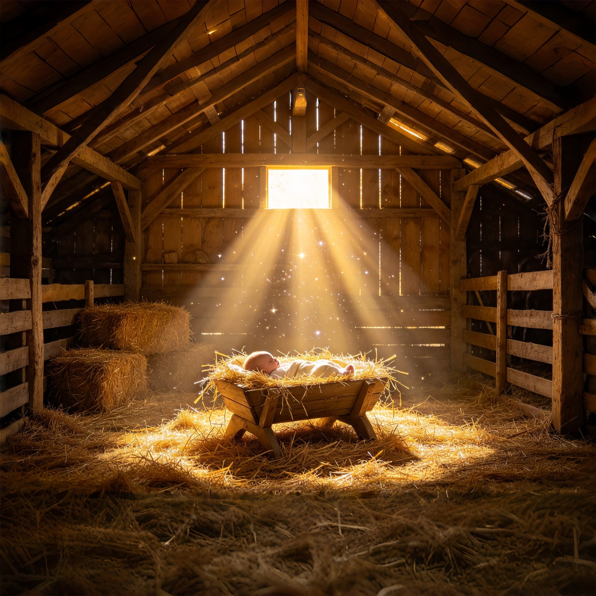 Nativity Scene Backdrop Golden Manger Baby Glow Nativity Backdrop UK ZTT69-58