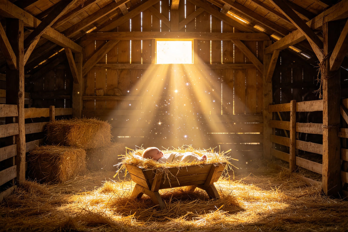 Nativity Scene Backdrop Golden Manger Baby Glow Nativity Backdrop UK ZTT69-58