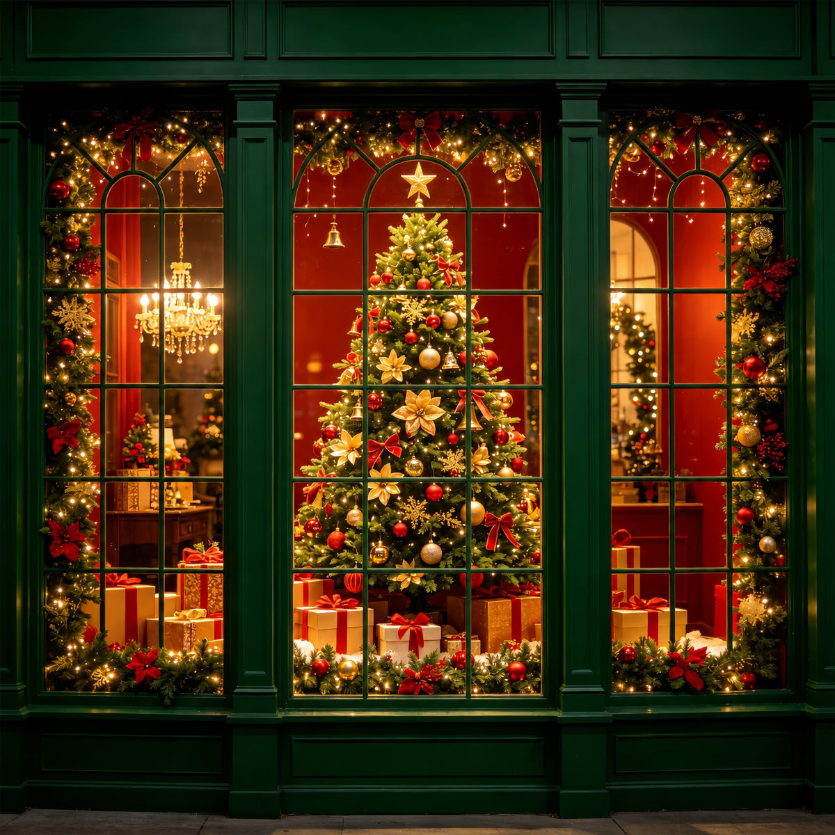 Christmas Window Backdrop Green Window Holiday Display Professional Christmas BackdropUK ZTT69-6