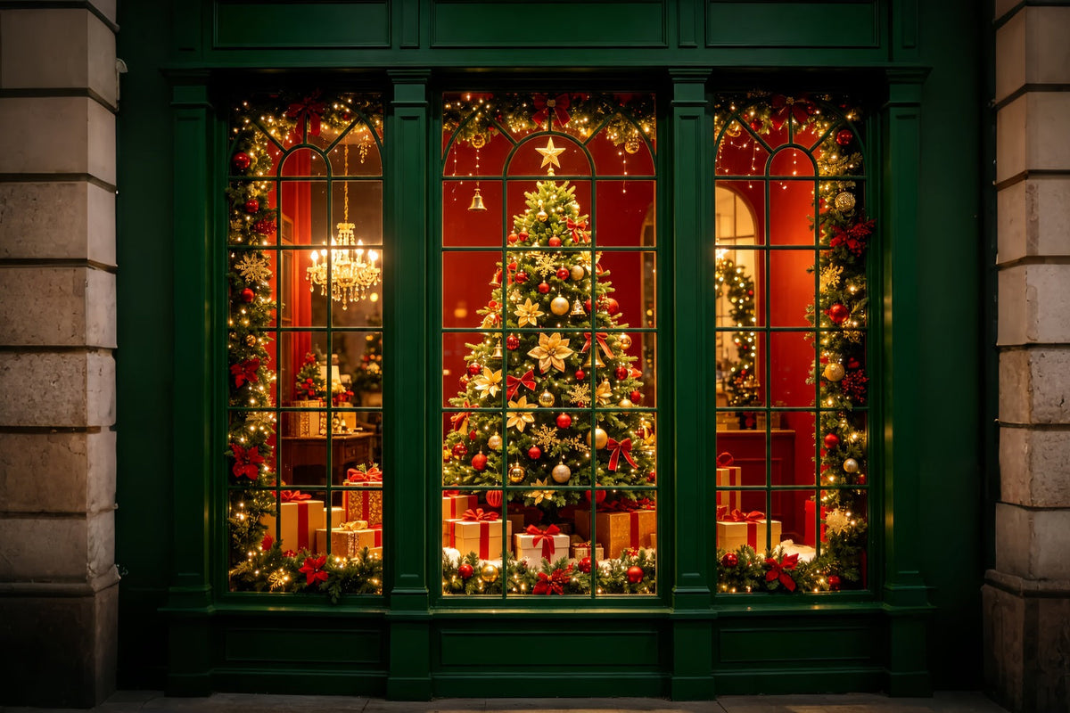 Christmas Window Backdrop Green Window Holiday Display Professional Christmas BackdropUK ZTT69-6