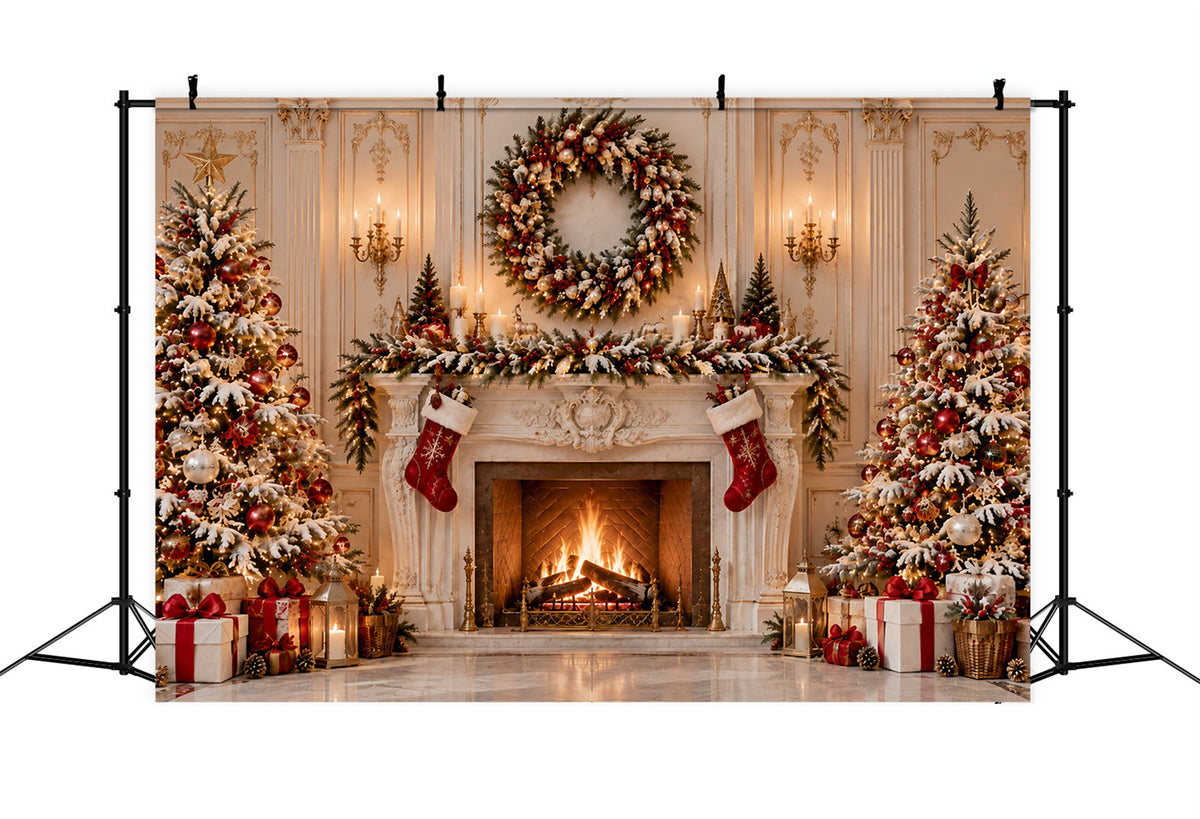 Christmas Fireplace Backdrop Grand Wreath Fireplace Display Christmas Kitchen Backdrop UK ZTT69-65