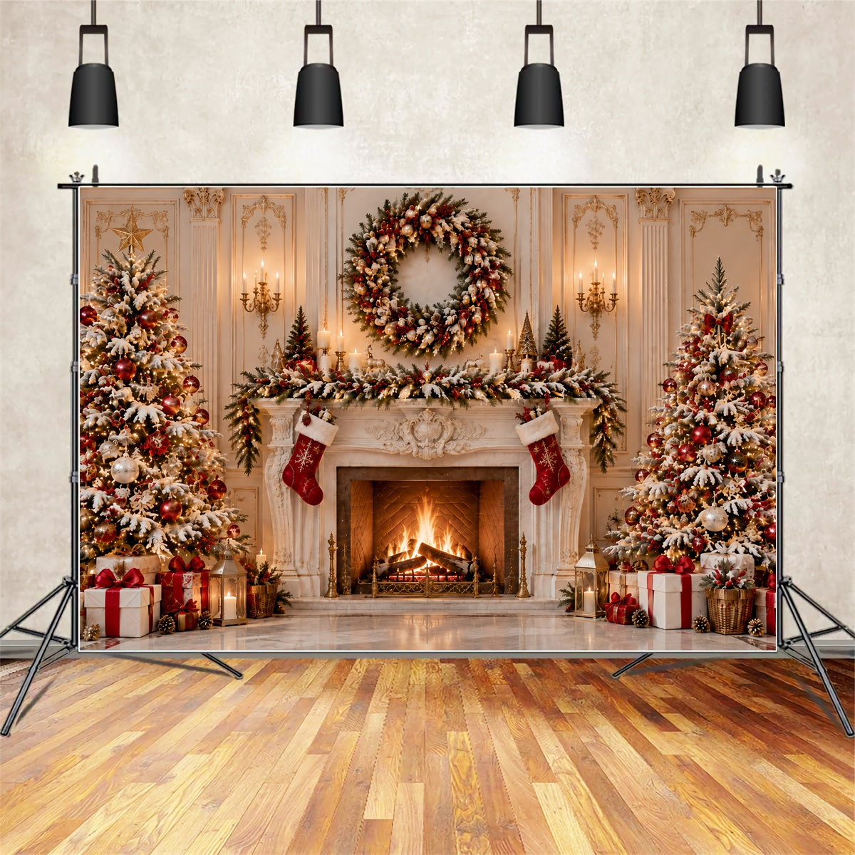 Christmas Fireplace Backdrop Grand Wreath Fireplace Display Christmas Kitchen Backdrop UK ZTT69-65