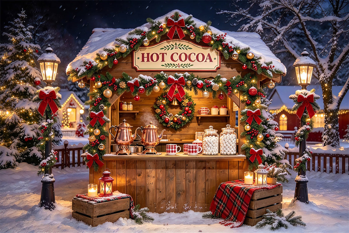 Christmas Backdrop Photography Snowy Hot Cocoa Stand White Christmas Backdrop UK ZTT69-66