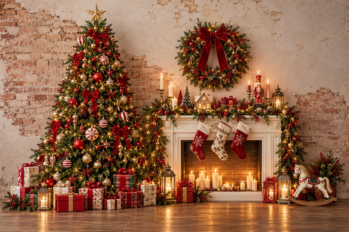Christmas Photo Booth Backdrop Rustic Fireplace Gift Display Elegant Christmas Backdrop UK ZTT69-69