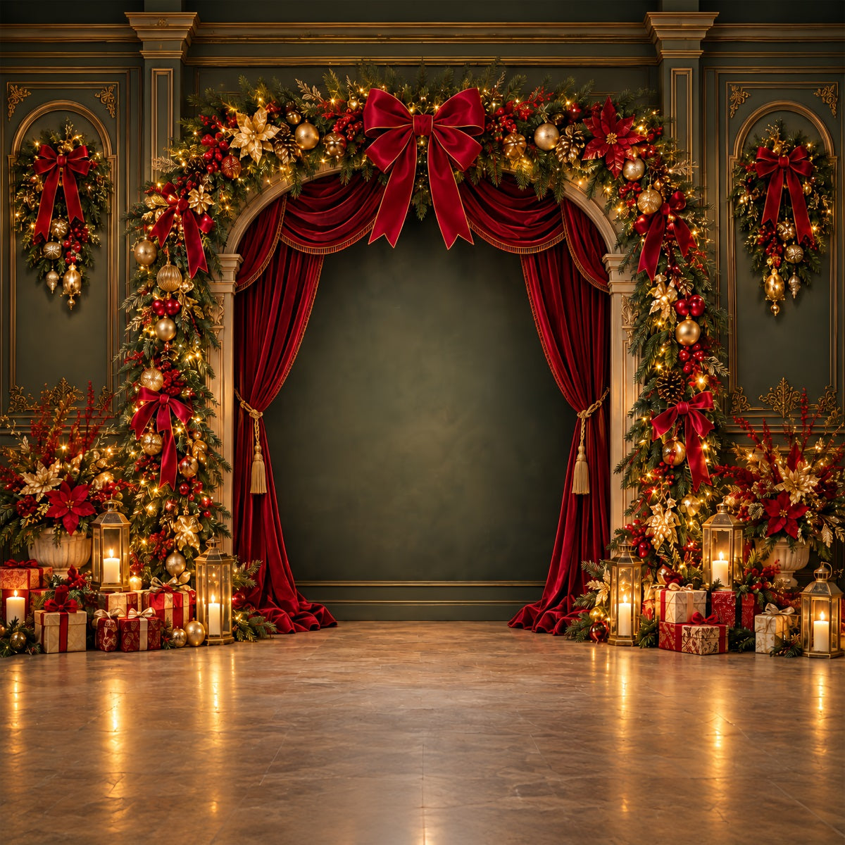 Christmas Stage Backdrops Velvet Garland Arch Display Christmas Party Backdrop UK ZTT69-73