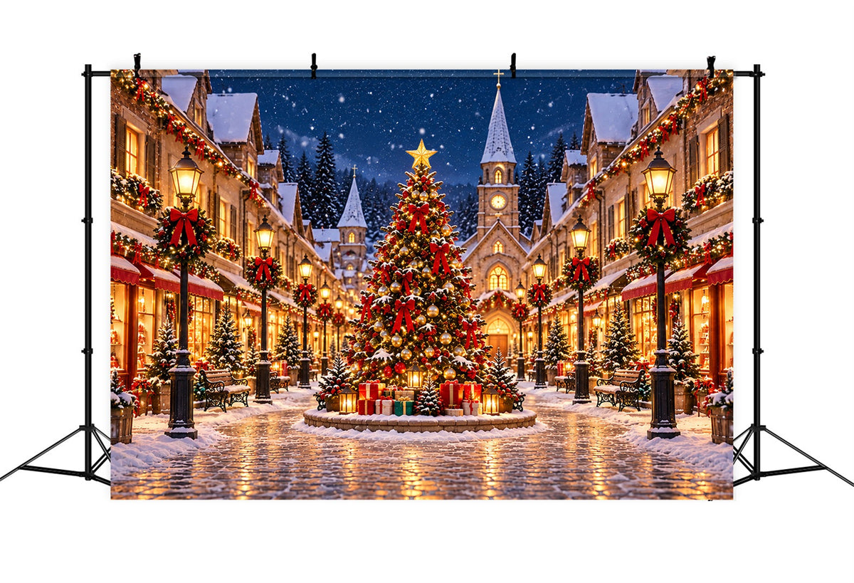 Backdrop For Christmas Village Snowy Town Square Lights Christmas Village Backdrops UK ZTT69-75