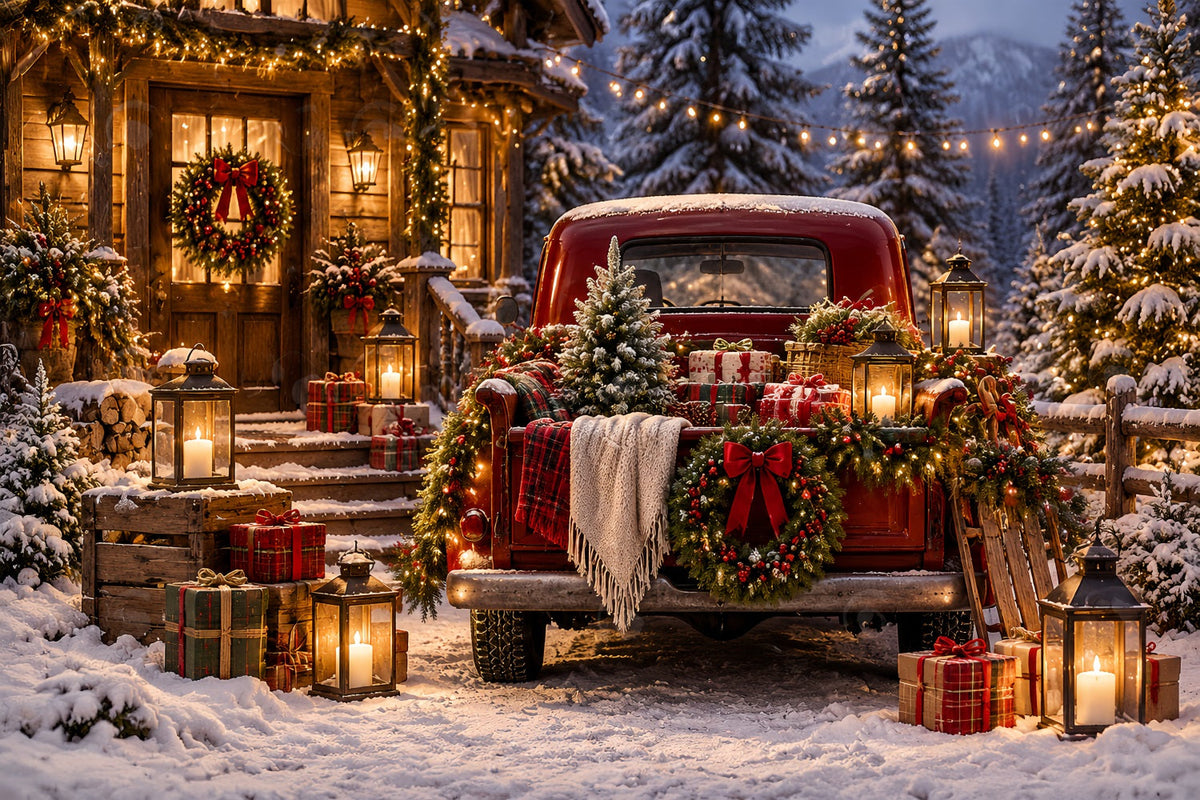 Vintage Christmas Backdrop Rustic Pickup Gift Display Red Christmas Backdrop UK ZTT69-78