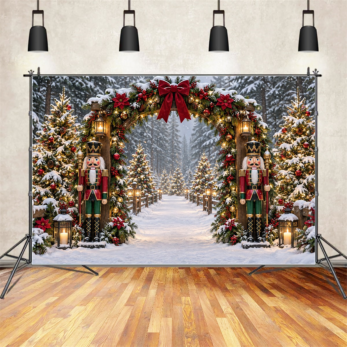 Christmas Lights Backdrop Snowy Nutcracker Garland Arch Nutcracker Photo Backdrop UK ZTT69-79