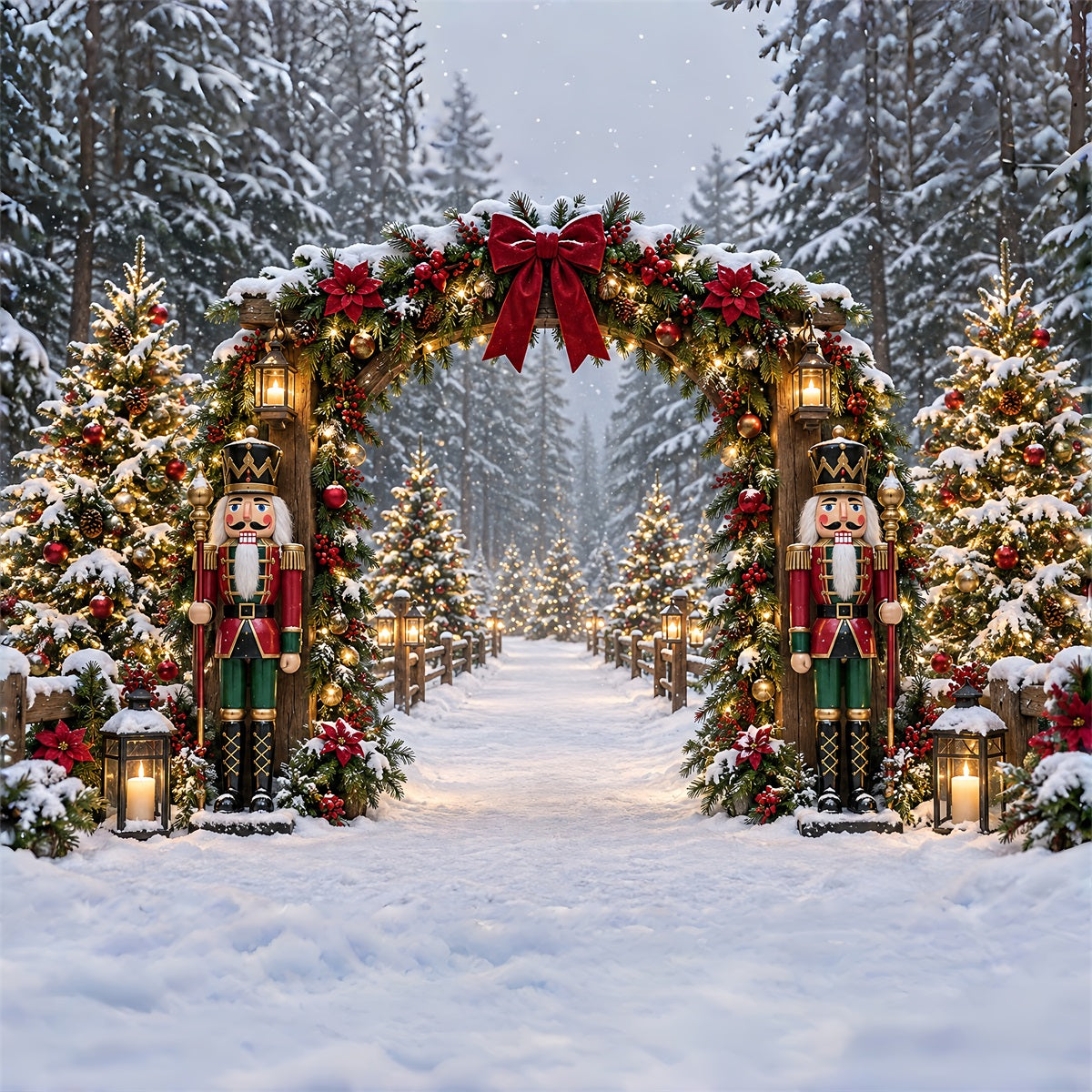 Christmas Lights Backdrop Snowy Nutcracker Garland Arch Nutcracker Photo Backdrop UK ZTT69-79