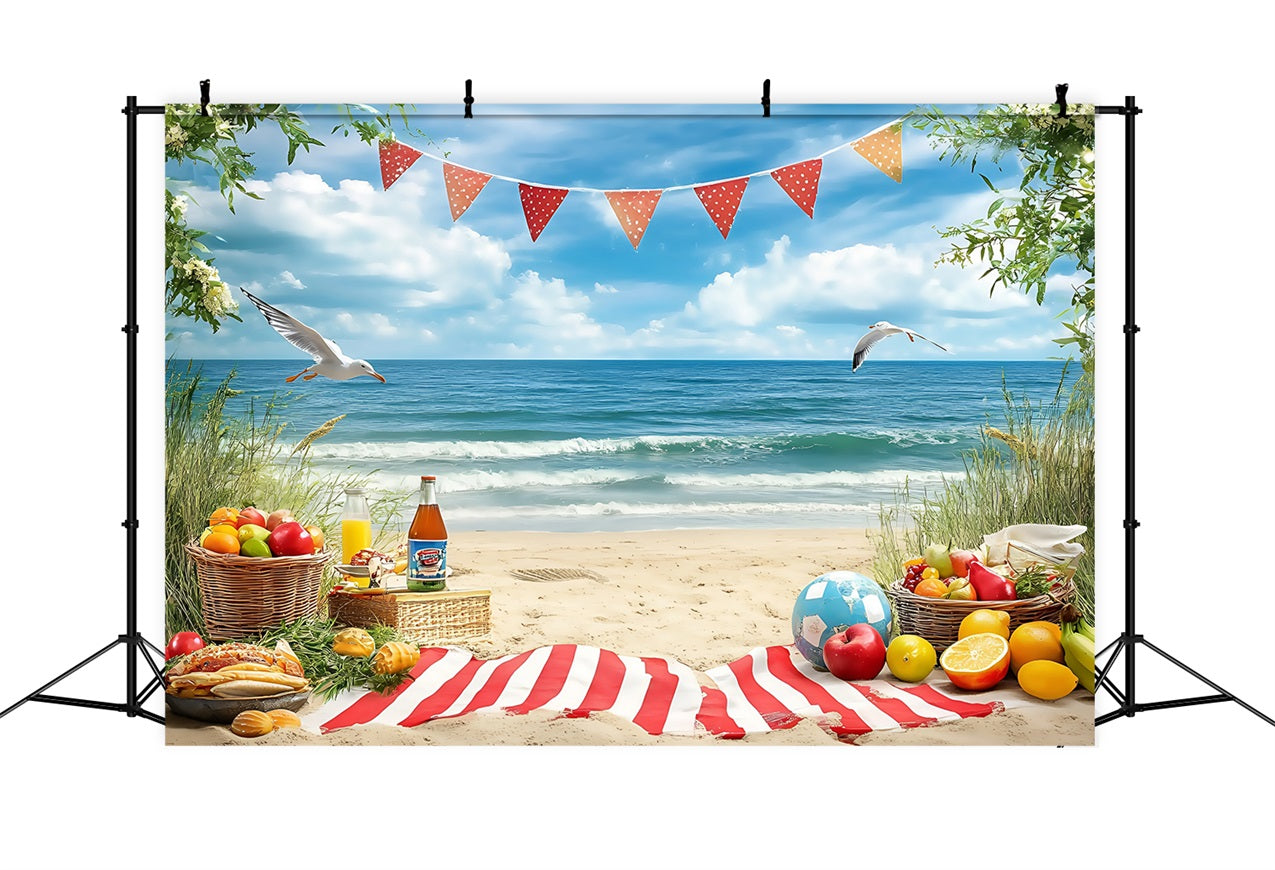 Beach Photo Backdrop Tropical Fruit Picnic Summer Backdrop UK ZXY3-10