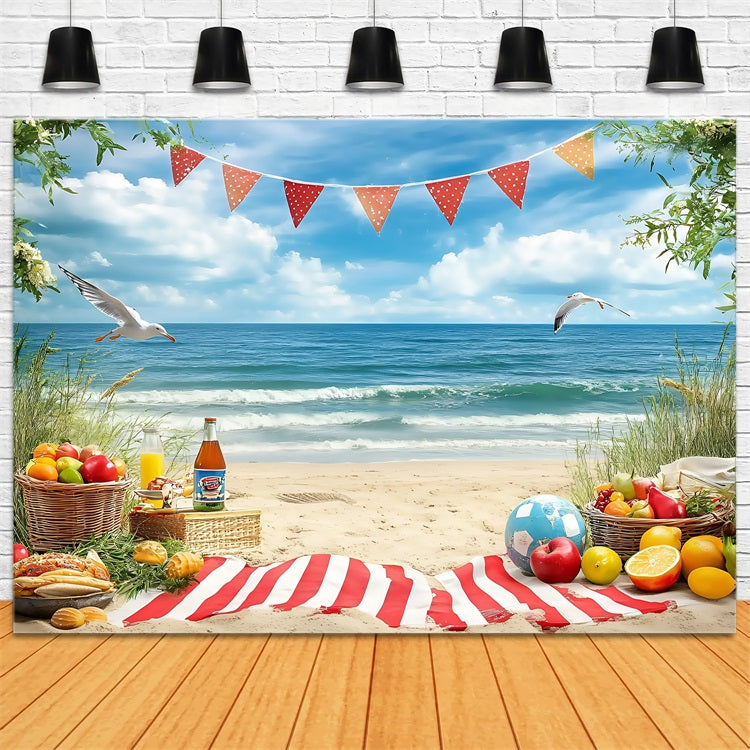 Beach Photo Backdrop Tropical Fruit Picnic Summer Backdrop UK ZXY3-10