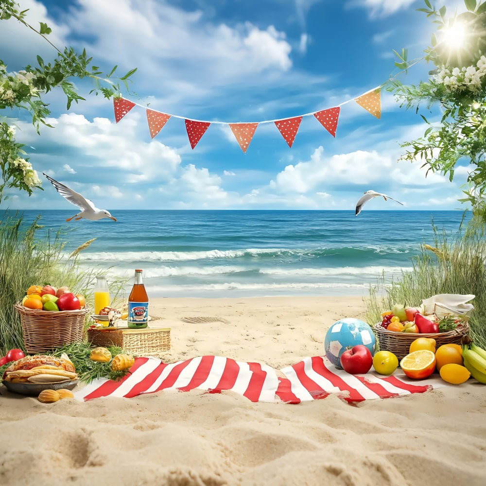 Beach Photo Backdrop Tropical Fruit Picnic Summer Backdrop UK ZXY3-10