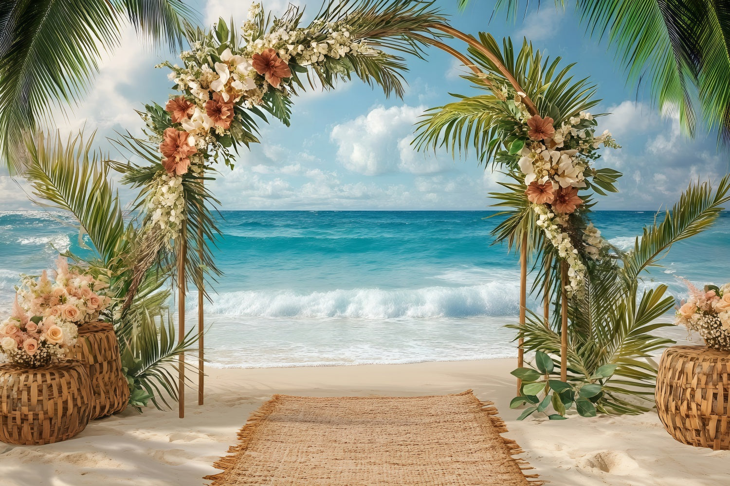 Beach Wedding Backdrop Floral Arch Summer Backdrop UK ZXY3-25