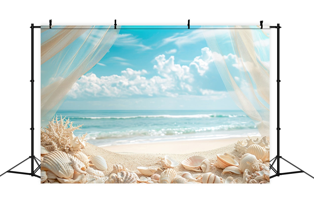 Beach Photo Backdrops Seashell Curtain Summer Backdrop UK ZXY3-28
