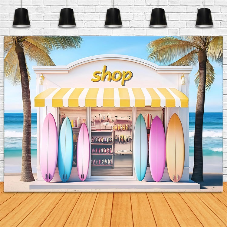 Beach Backdrop Yellow Stripe Surfboard Summer Backdrop UK ZXY3-8