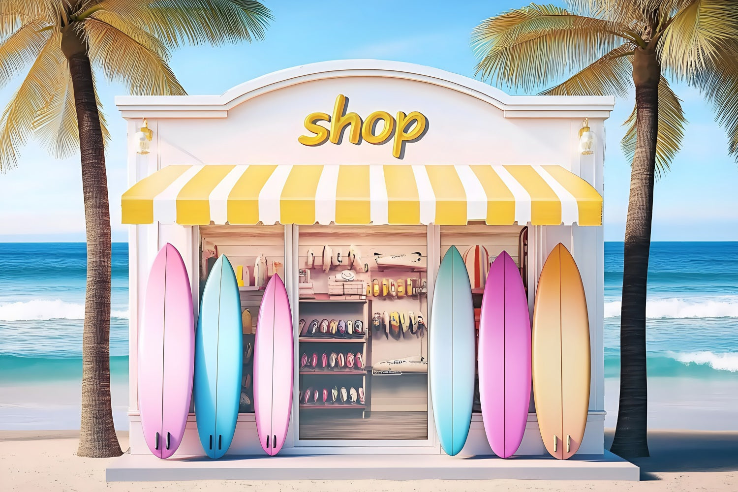 Beach Backdrop Yellow Stripe Surfboard Summer Backdrop UK ZXY3-8