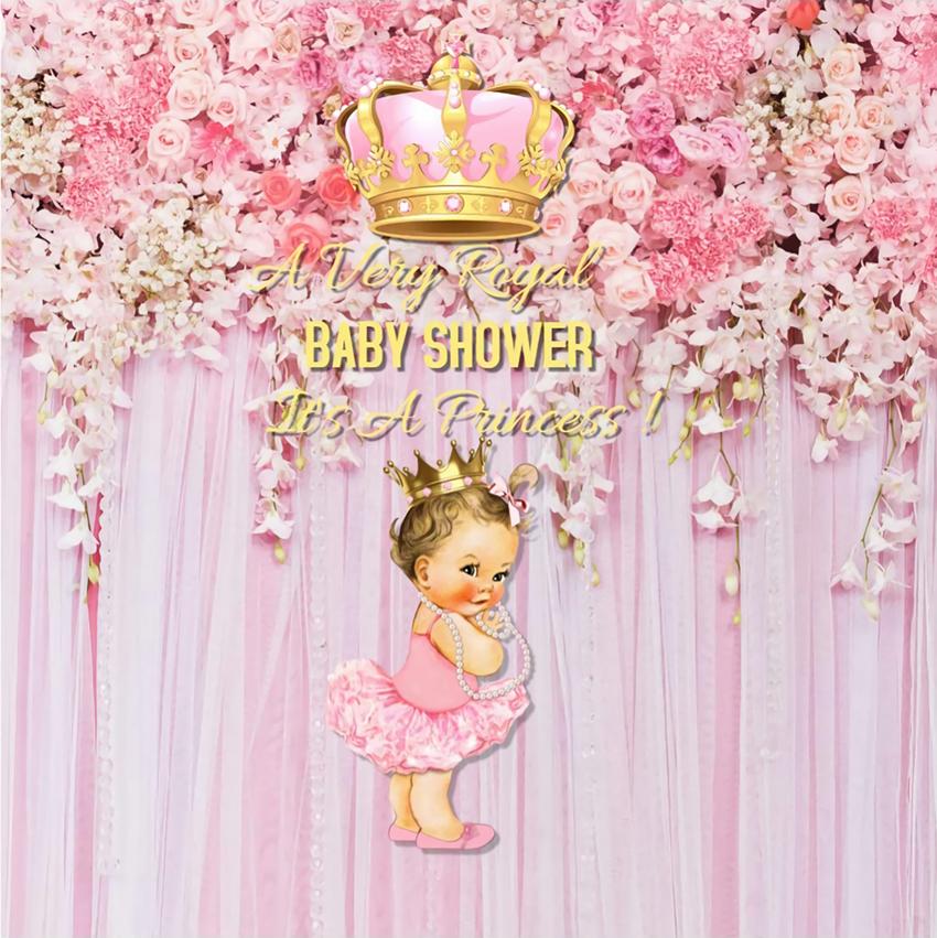 Pink Flowers and Crown Baby backdrop UK BA15