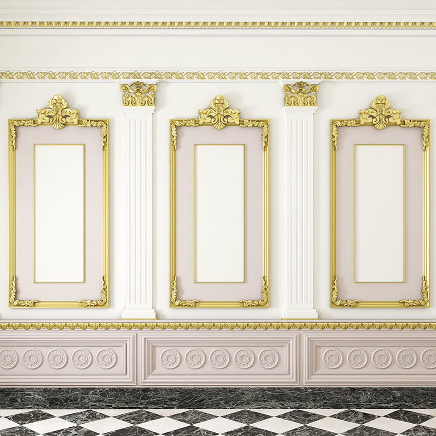 Majestic Interior White and Gold Wall Backdrop D1008