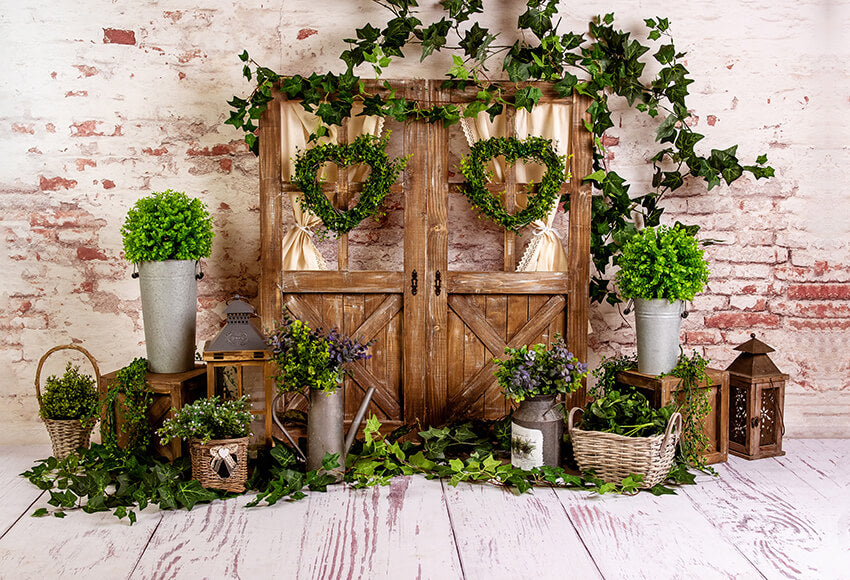 Spring Green Plants Wood Window Backdrop UK D1052