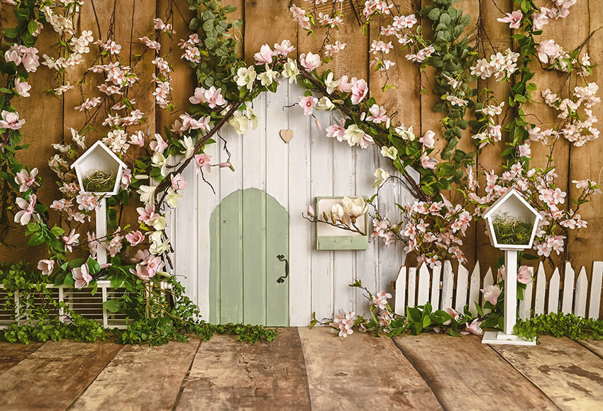 Pink Flowers Rustic House Spring Backdrop UK D1055