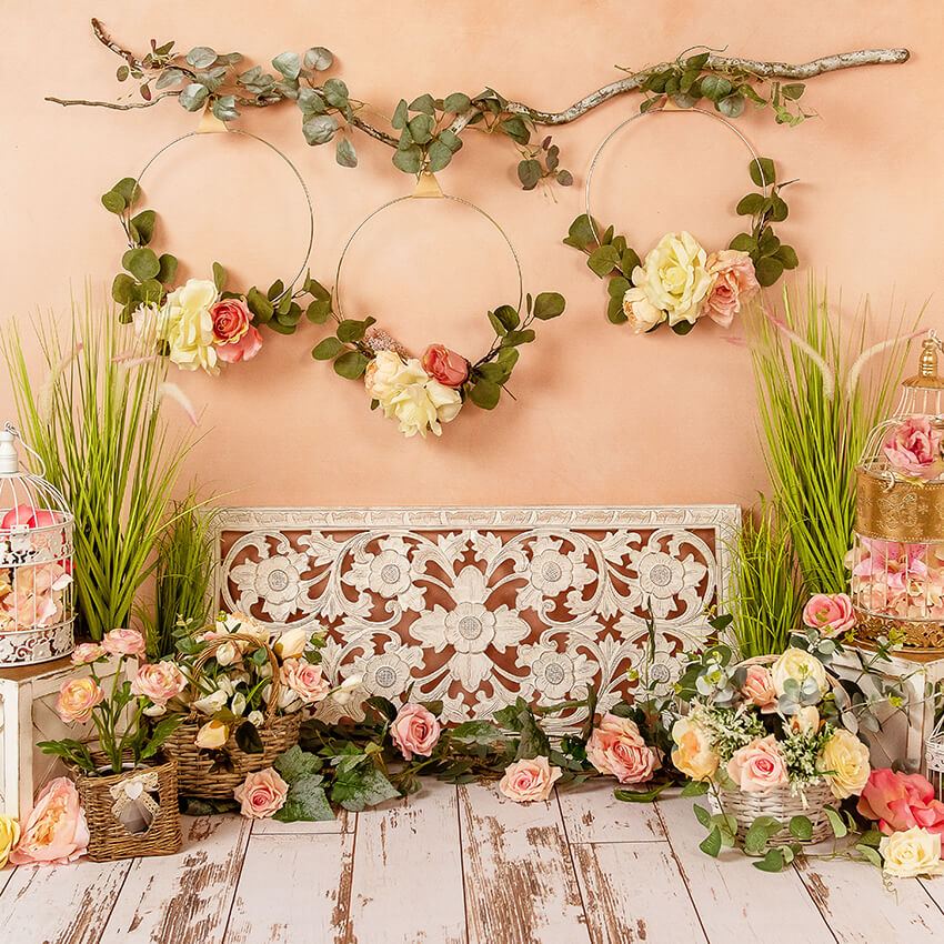 Spring Hanging Flowers Garland Photography Backdrop UK D1056