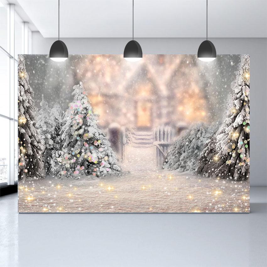 Winter Snow Christmas Tree Bokeh Photo Studio Backdrop G-1194