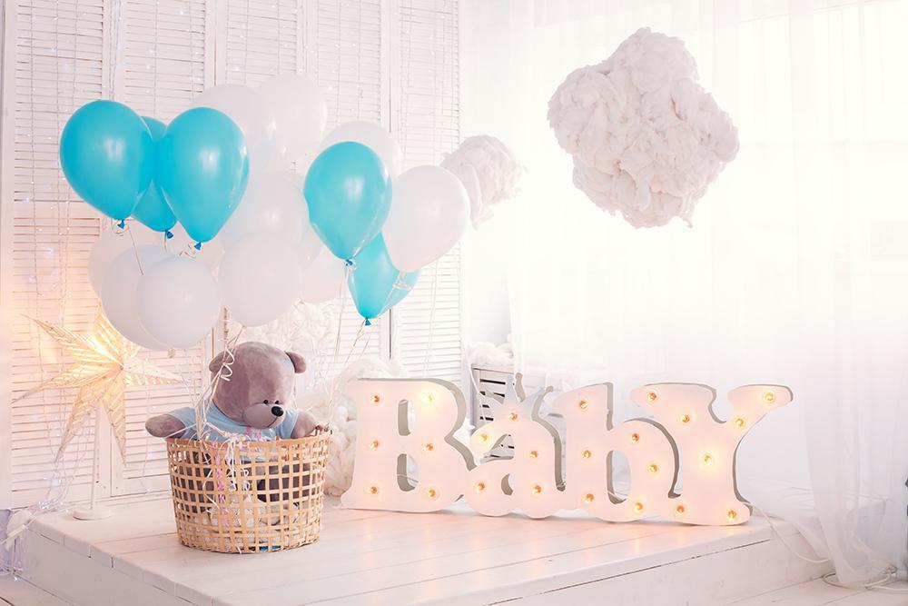 Baby Shower Backdrop UK Bear White Cloud Background DBD-19286