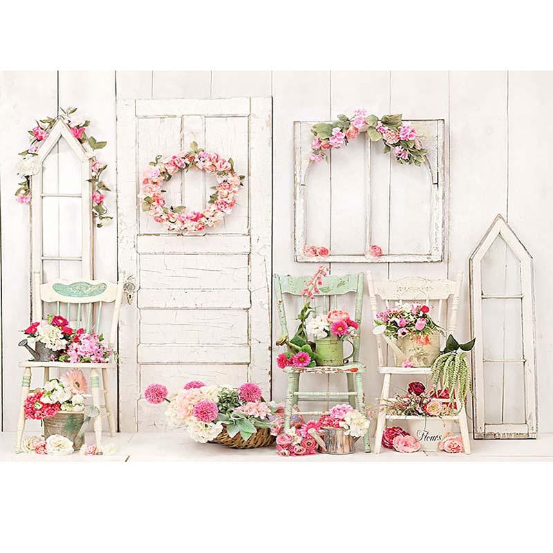 Wood Window Door Background Flower Chair Room Decoration Photography backdrop UK NN-2