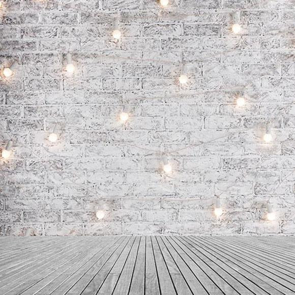 Old White Brick Wall Lights Photography Backdrop