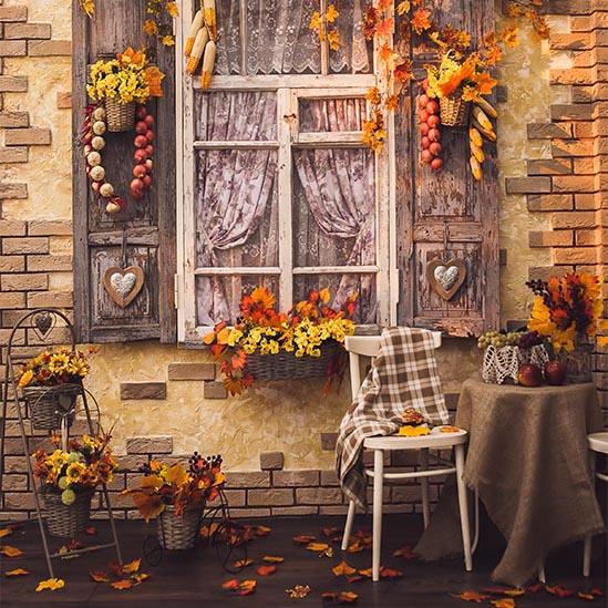 Fall Window Yellow Leaves Autumn Photography backdrop UK S-3201