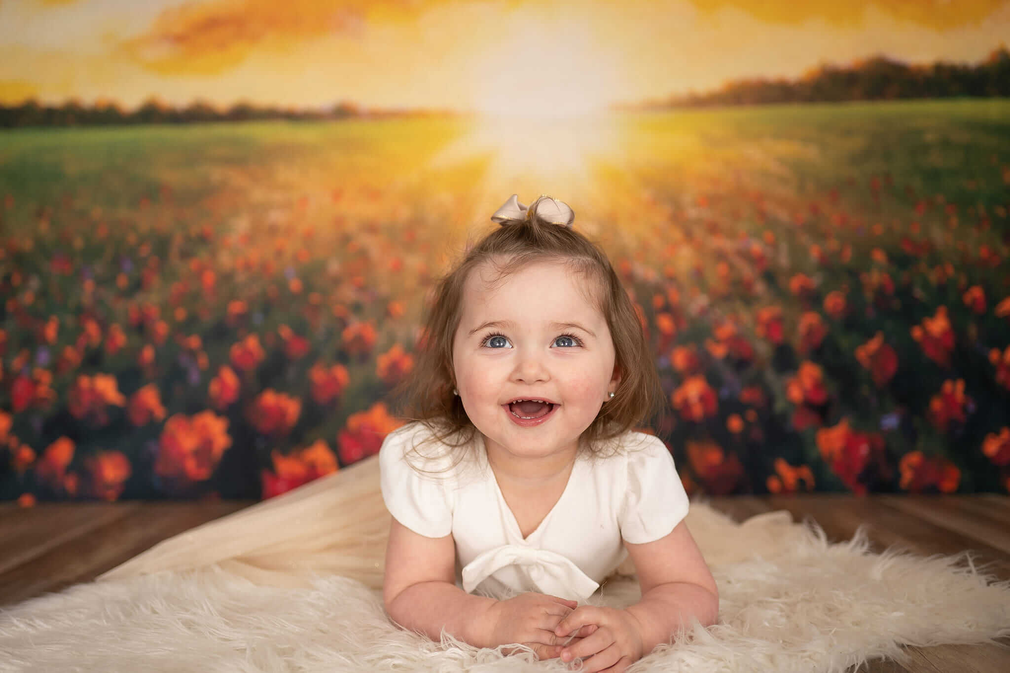 Flower Field Clouds Sunset Landscape Photography Backdrop SH-825