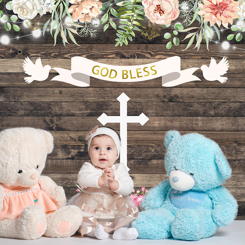 Flower Cross Wood Custom Baby Shower Backdrop