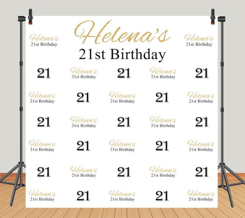 21st Birthday Backdrop UK Personalize Gold Birthday Banner Custom Step and Repeat Photo Booth Backdrop UK DBD18