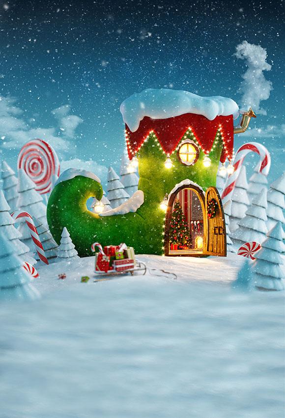 Christmas Boot House Snow Photography backdrop UK LV-985